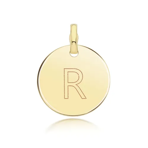 9ct Yellow Gold Round Plain Initial Pendant 14.3mm R